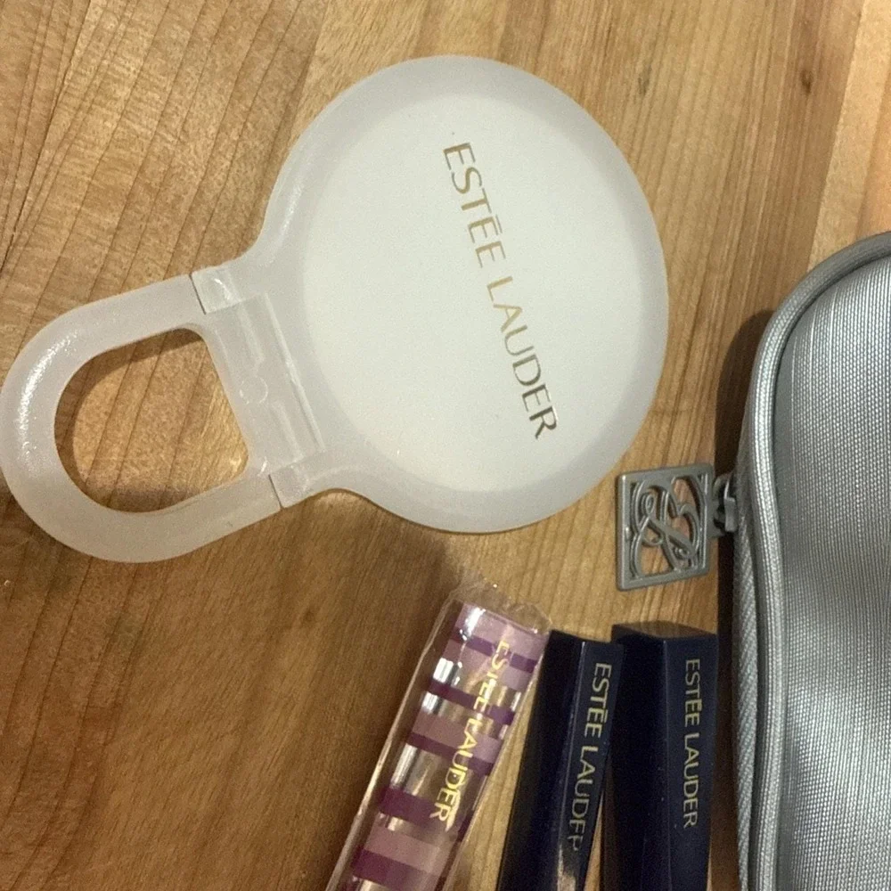 Vtg Estee Lauder Brush Sets Powder Blush With Mirror And Travel Size Makeup Bag